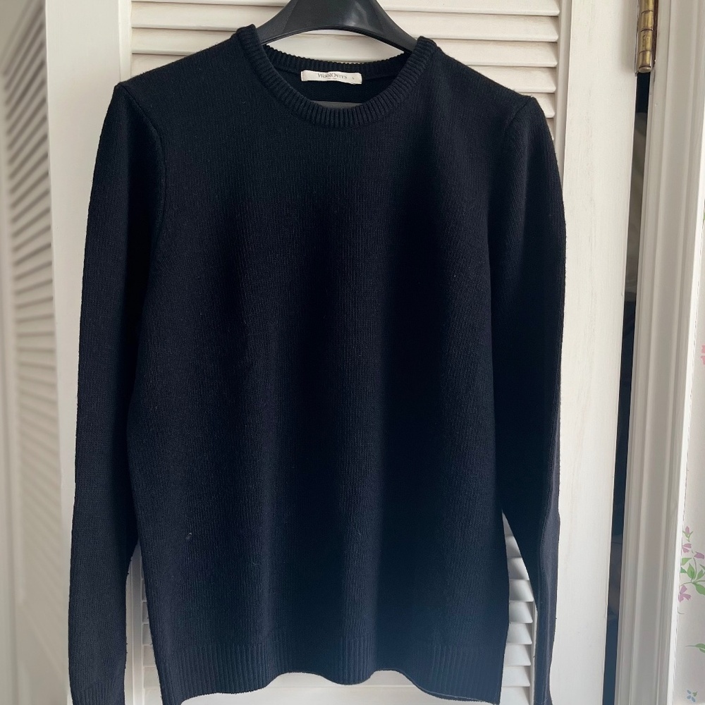 WoolOvers MENS Black Italian Lambswool Sweater Sz L (runs small)
